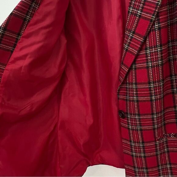 Sag Harbor Blazer Red Plaid Wool Blend Size 10 Black Velvet Collar Career - Picture 5 of 6